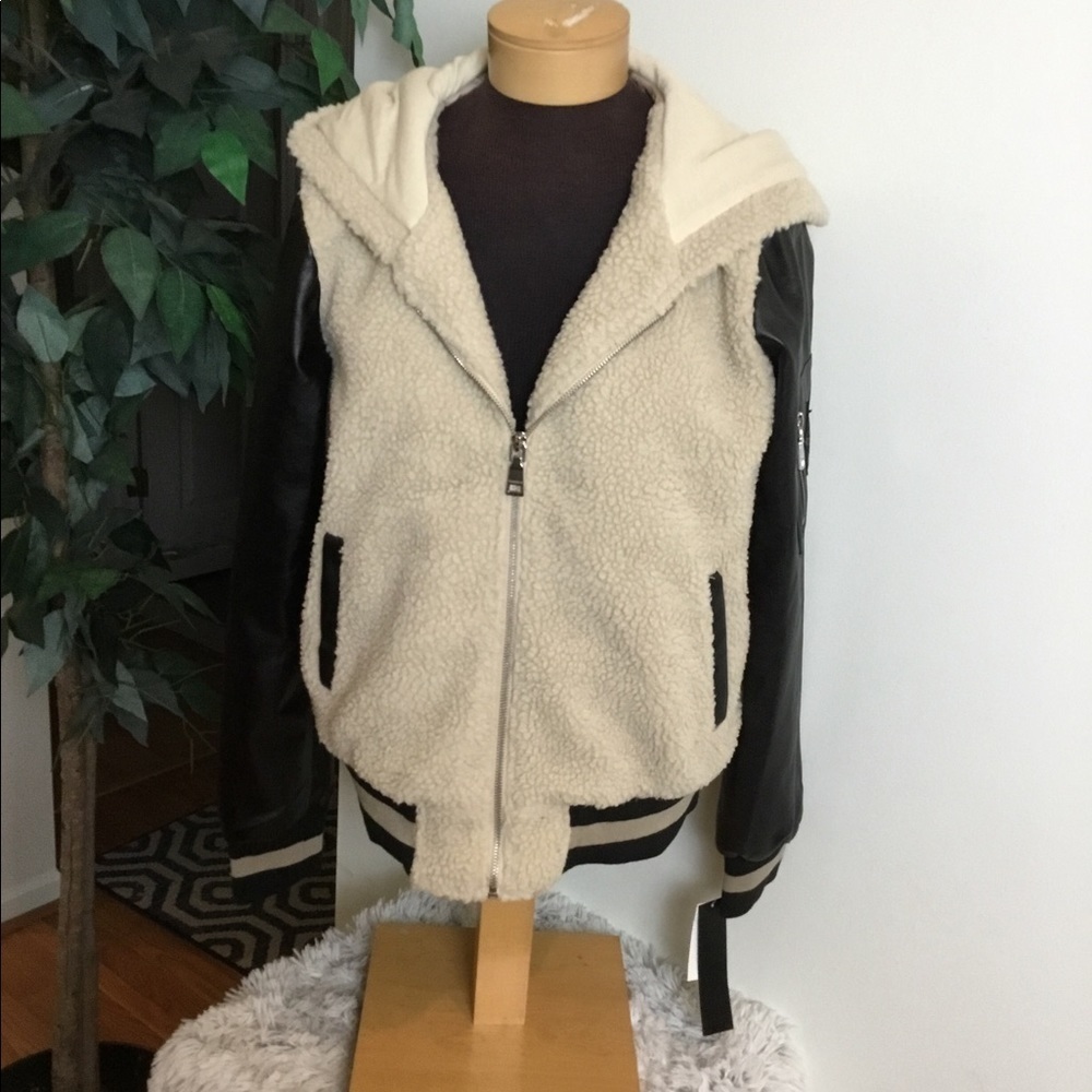 Madden NYC Sleeve Pocket Sherpa Varsity Jacket Large - Picture 5 of 16